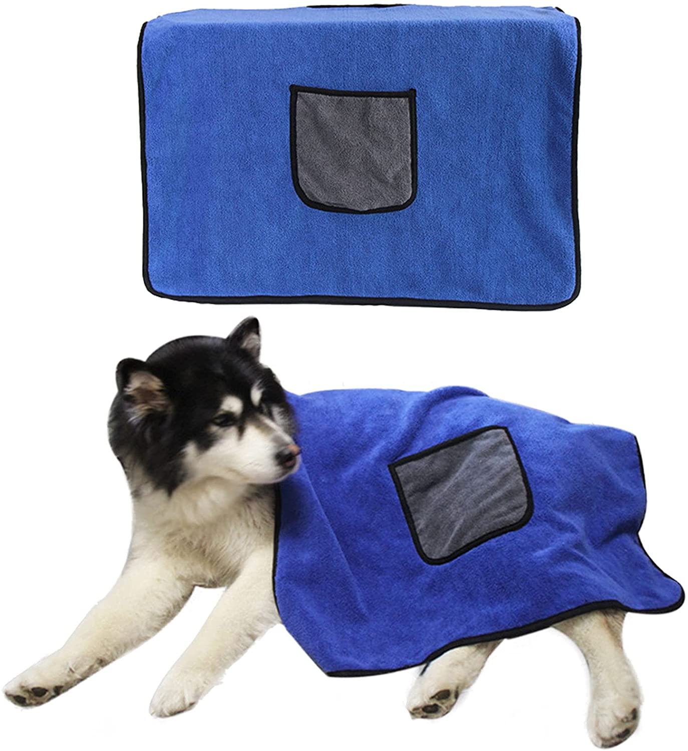 ผ้าขนหนูไมโครไฟเบอร์ดูดซับพิเศษแห้งเร็วพร้อมกระเป๋าถือสำหรับสุนัข Pet Clean